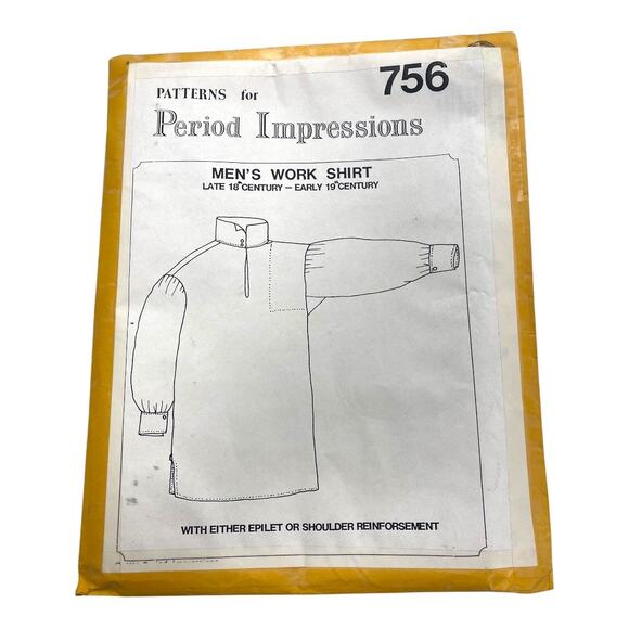 Period Impressions 756 Men’s Work Shirt 18/19 Century Sewing Pattern Uncut FF - Picture 1 of 4
